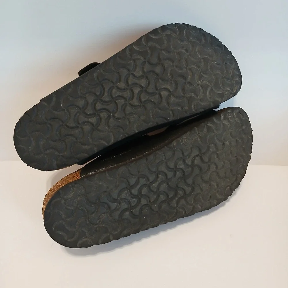 Birkenstock Kids 1 (32) Arizona Slides Leather Strap black Slip On Casual